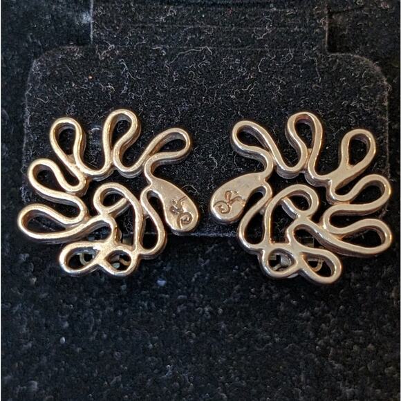 Vtg Mexico 925 Sterling Swirly Clip On Earrings Marked Front & Back 12.35g - Picture 1 of 8